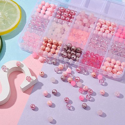 375Pcs 15 Styles Acrylic Beads MACR-YW0002-59D-1