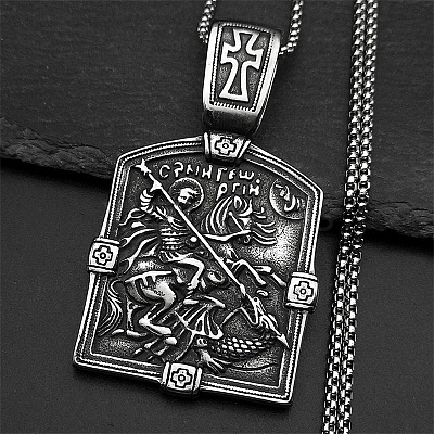 304 Stainless Steel Cross Knight Pendant Box Chain Necklaces for Men FS-WG71F72-01-1