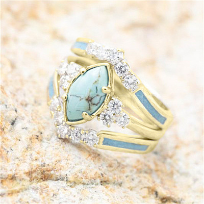 3Pcs Horse Eye Alloy & Crystal Rhinestone & Synthetic Turquoise Finger Rings FS-WG40CFA-03-1