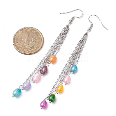 Dyed Natural Pearl Dangle Earrings EJEW-JE05466-1