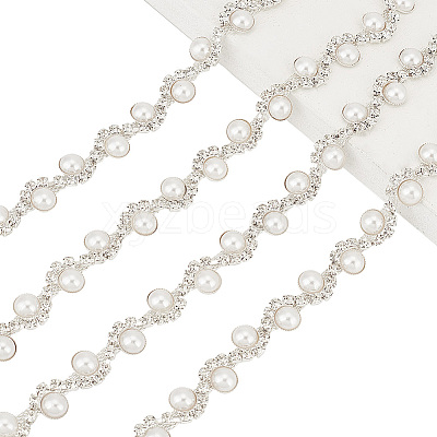 1 Yard Crystal Rhinestone Cup Chains with Plastic Pearl Beaded DIY-GA0005-72-1