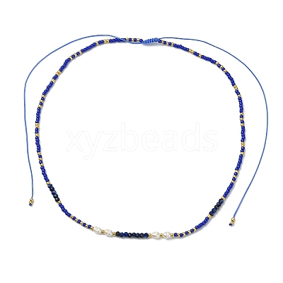 Boho Natural Cultured Freshwater Pearl & Round Seed Beaded Braided Necklaces for Women NJEW-JN06187-03-1