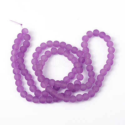 Baking Paint Blue Violet Frosted Round Transparent Glass Bead Strands X-GLAA-S031-8mm-32-1