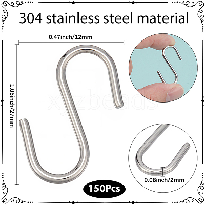 150Pcs 304 Stainless Steel S-Hook Findings STAS-SP0002-13-1