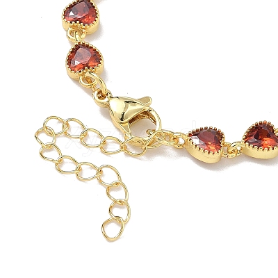 Heart Brass Pave Cubic Zirconia Link Chain Bracelets for Women BJEW-P385-07G-07-1