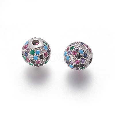 Brass Micro Pave Cubic Zirconia Beads ZIRC-F098-02P-10mm-1