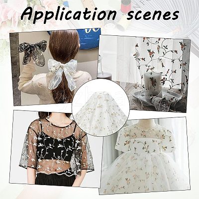 Flower Pattern Polyester Mesh Fabric DIY-WH0453-06B-1