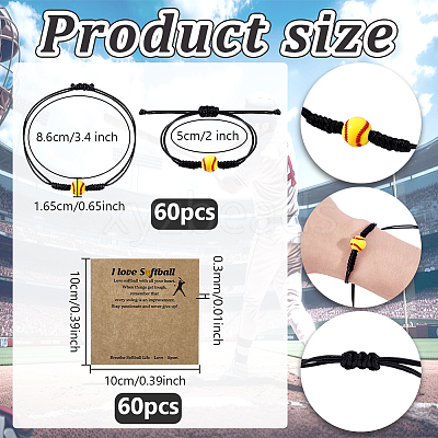 60Pcs Baseball Acrylic Braided Bead Bracelets BJEW-WA0001-05-1