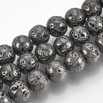 Electroplated Natural Lava Rock Bead Strands X-G-T061-55D-6mm-1