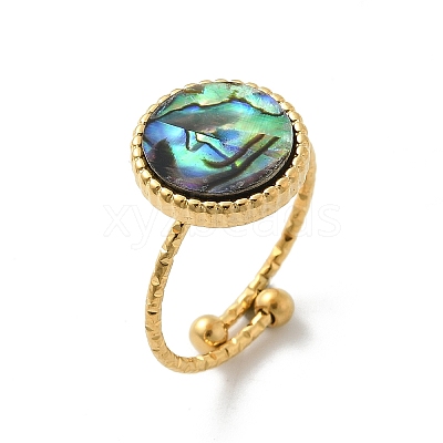 Flat Round 304 Stainless Steel Paua Shell Cuff Rings for Women X-RJEW-G346-10G-01-1