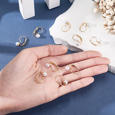 10Pcs Round Brass & ABS Imitation Pearl Leverback Earring Findings KK-TADJ0001-17-1
