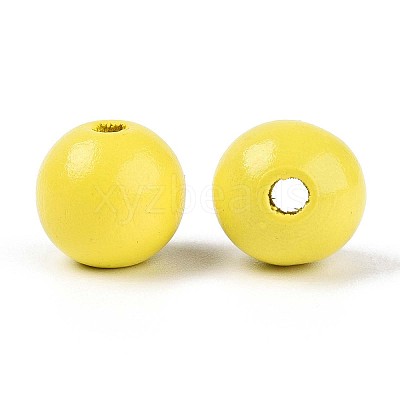 Spray Painted Round Natural Schima Wood Beads WOOD-A018-14mm-04-1