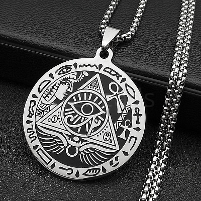 Egypt Theme 201 Stainless Steel Eye of Horus Pendant Necklaces NJEW-S007-08P-1