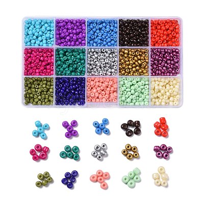 180G 15 Colors Baking Paint K9 Glass Seed Beads SEED-JQ0003-01C-4mm-1