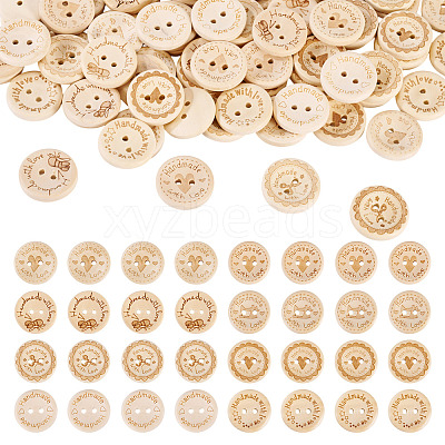 200Pcs 8 Styles Wood Buttons BUTT-TA0001-34-1