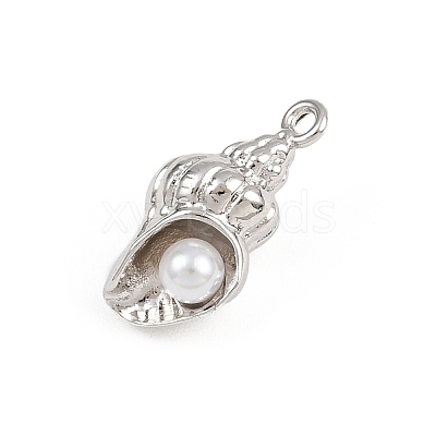 Shell Shape Brass ABS Imitation Pearl Pendants KK-I352-04C-P-1