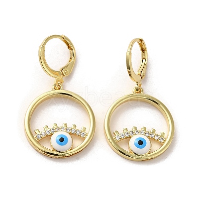 Evil Eye Golden Brass Dangle Leverback Earrings EJEW-Q797-09G-01-1