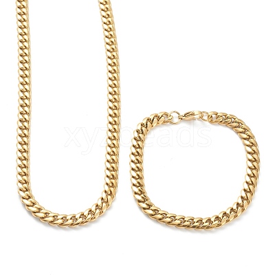 Ion Plating(IP) 304 Stainless Steel Cuban Link Chain Bracelets & Necklaces Jewelry Sets SJEW-B019-03B-G-1