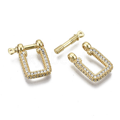 Brass Micro Pave Clear Cubic Zirconia D-Ring Anchor Shackle Clasps ZIRC-S066-051-NF-1