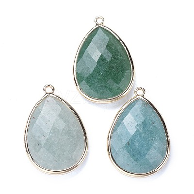 Faceted Natural Green Aventurine Pendants G-M356-A02-LG-1