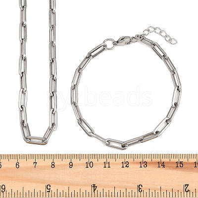 304 Stainless Steel Link Paperclip Chain Bracelet & Necklace Jewelry Sets SJEW-L199-05P-1