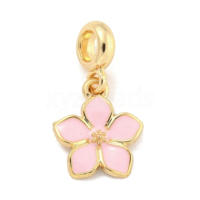Rack Plating Alloy Enamel Flower European Dangle Charms FIND-B034-55G-1