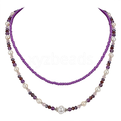 Glass Seed Beaded Necklaces Set NJEW-SW00006-05-1