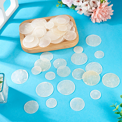 90Pcs 3 Styles Natural Capiz Shell Disc Connector Charms BSHE-MB0001-01-1