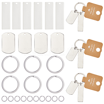 DIY Rectangle Blank 201 Stainless Steel Keychain Making Kits DIY-SP0002-27B-1