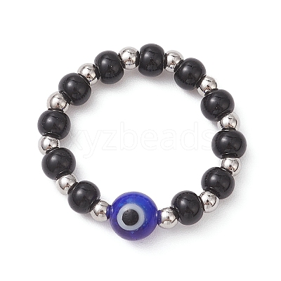 Handmade Evil Eye Lampwork with Glass Finger Rings for Couples RJEW-TA00231-1