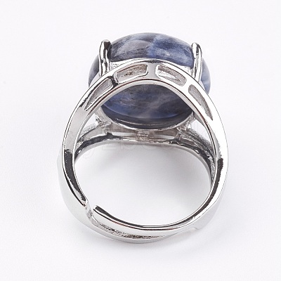 Adjustable Natural Sodalite Finger Rings RJEW-F075-01D-1