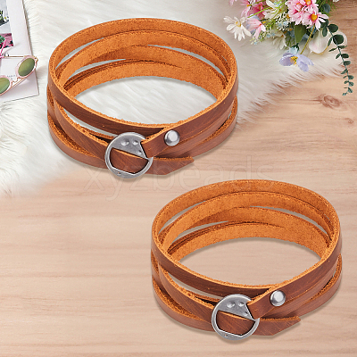 2Pcs Cowhide Cord Wrap Bracelets for Men Women BJEW-GF0001-38-1