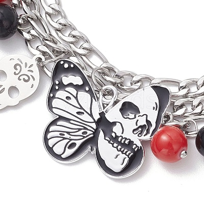 Halloween Theme 304 Stainless Steel Figaro Chains Multi-strand Bracelets BJEW-JB12094-01-1
