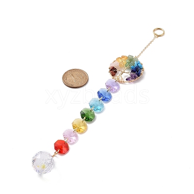 Natural & Synthetic Mixed Gemstone Tree with Glass Window Hanging Suncatchers HJEW-JM00853-03-1