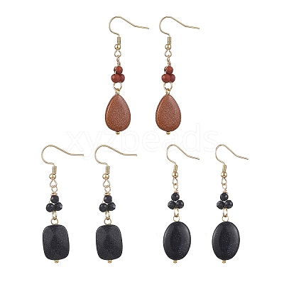 3 Pairs Synthetic Goldstone Dangle Earrings EJEW-JE06601-1