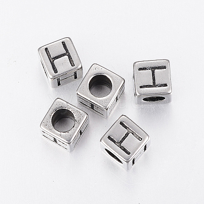 304 Stainless Steel Large Hole Letter European Beads STAS-H428-01AS-H-1