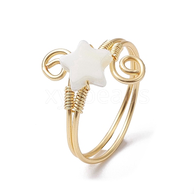 Natural Shell Cuff Ring RJEW-JR00645-01-1