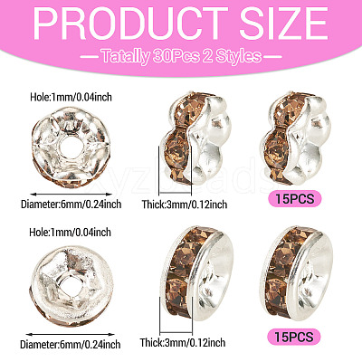 30Pcs 2 Colors Brass Rhinestone Spacer Beads RB-TA0001-29B-1
