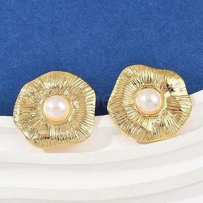 304 Stainless Steel ABS Plastic Pearl Stud Earrings STAS-D368-01C-G-1
