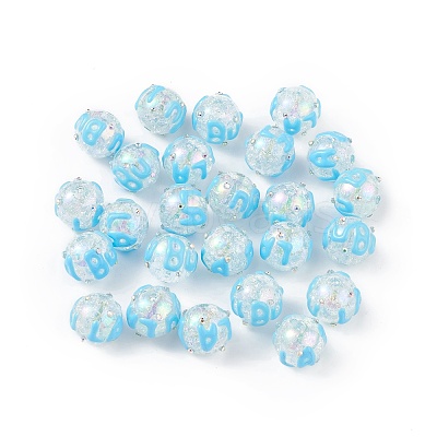 UV Plating Rainbow Iridescent Crackle Acrylic Enamel Beads OACR-I003-07-1