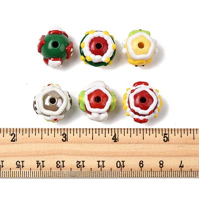 6Pcs 6 Styles Christmas Hand Painted Acrylic with Enamel Beads MACR-FS0002-42-1