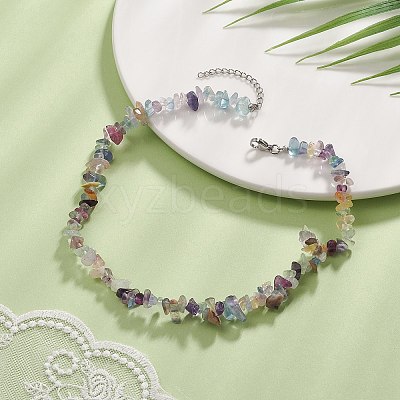 Natural Fluorite Chips Beaded Necklaces NJEW-JN04275-06-1