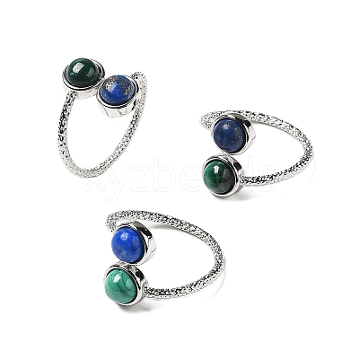 Natural Malachite & Lapis Lazuli Finger Rings RJEW-A068-03P-01-1
