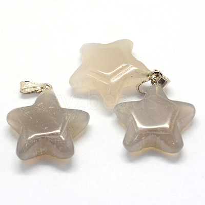 Star Natural Grey Agate Pendants G-Q367-01-1