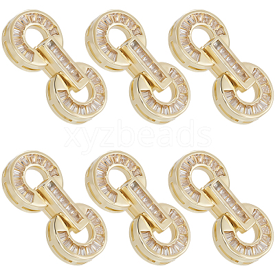 6 Sets Brass Pave Clear Cubic Zirconia Fold Over Clasps KK-BBC0021-36-1
