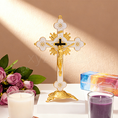 Religion Alloy Enamel Crucifix Cross Statue Display Decorations DJEW-WH0043-105D-1
