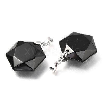 Faceted Natural Dyed & Heated Black Agate Pendants G-F340-03A-1