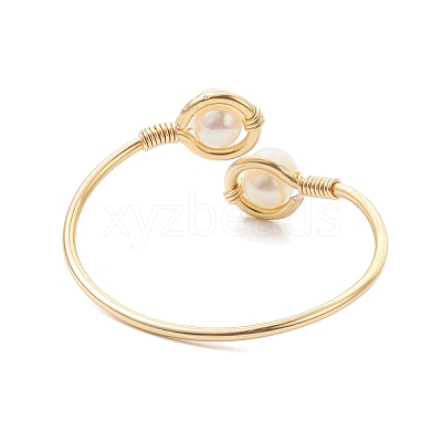 Copper Wire Wrapped Natural Cultured Freshwater Pearl Open Ring RJEW-JR00628-1