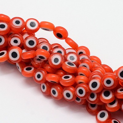 Handmade Evil Eye Lampwork Flat Round Bead Strands LAMP-L058-6mm-08-1