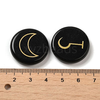 13Pcs Flat Round Natural Obsidian Rune Stones G-K335-08A-1